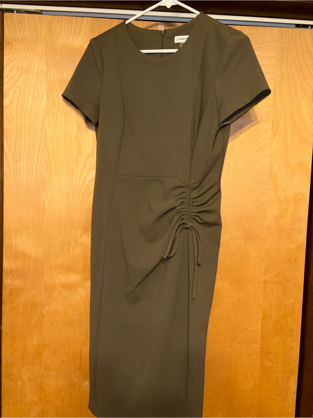 Calvin Klein Olive Green Ruched Side Midi Dress